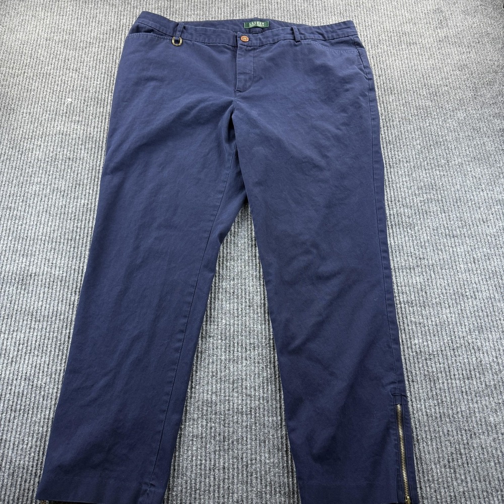 Lauren Ralph Lauren Pants Womens 16W Navy Ankle Zip Stretch Cotton Chino Office